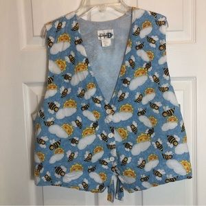 Vintage Paul Harris Design Bumble Bee and Sunshine Button Front Vest.  Size L